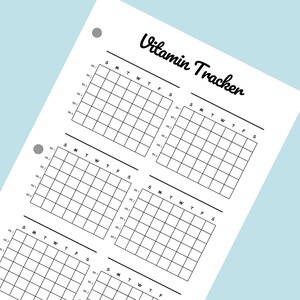 May include: A printable vitamin tracker with four weekly grids. Each grid is labelled with the days of the week: Sunday, Monday, Tuesday, Wednesday, Thursday, Friday, and Saturday. The grids are divided into rows labelled with numbers 1 through 10.