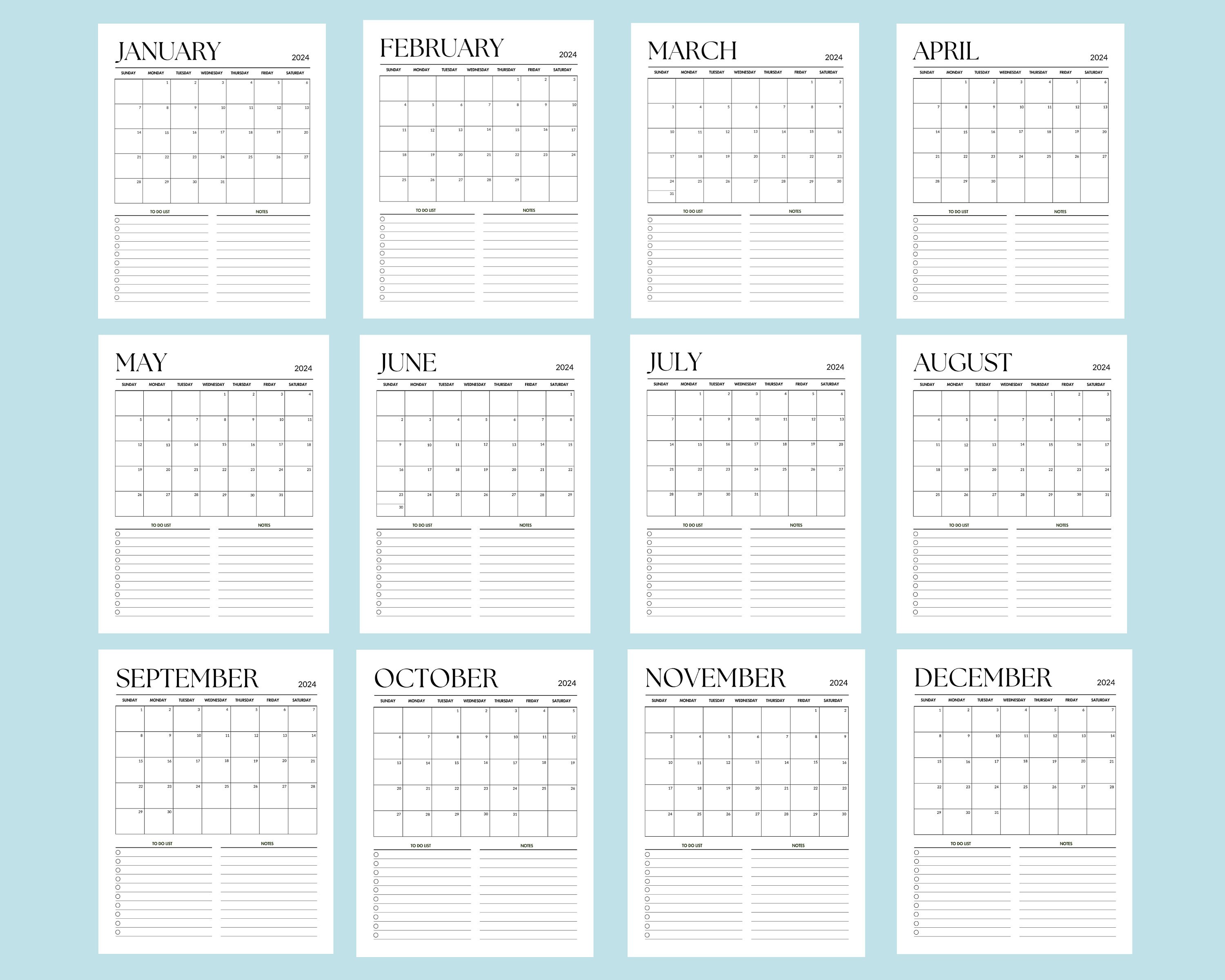 2024 Monthly Calendar Printable 2024 Monthly Minimalist Planner 12 2024 Monthly Calendar Printable 2024 Monthly Minimalist Planner 12