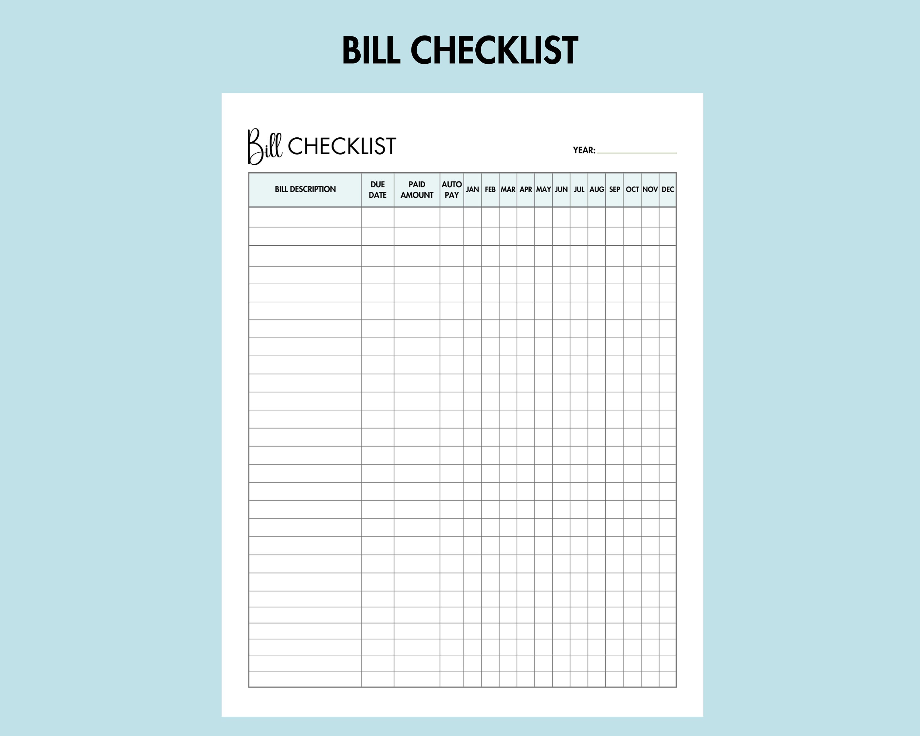 Bill Payment Tracker Printable Bill Checklist Organizer PDF, Personal ...