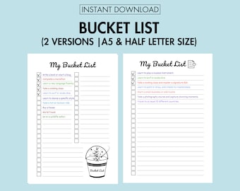 Bucket List Tracker for Life Goal Wishlist Tracker Printable Travel Bucket List Journal Page, Goal Tracker PDF A5 Minimalist Journal Page