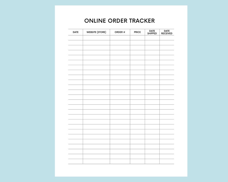 Online Order Tracker Printable Order Form, Purchase Tracker for Small Business, Online Shopping