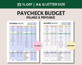 Paycheck Budget Printable and Fillable Monthly Budget Planner Weekly Budget by Paycheck Planner Personal Finance Planner Money Management