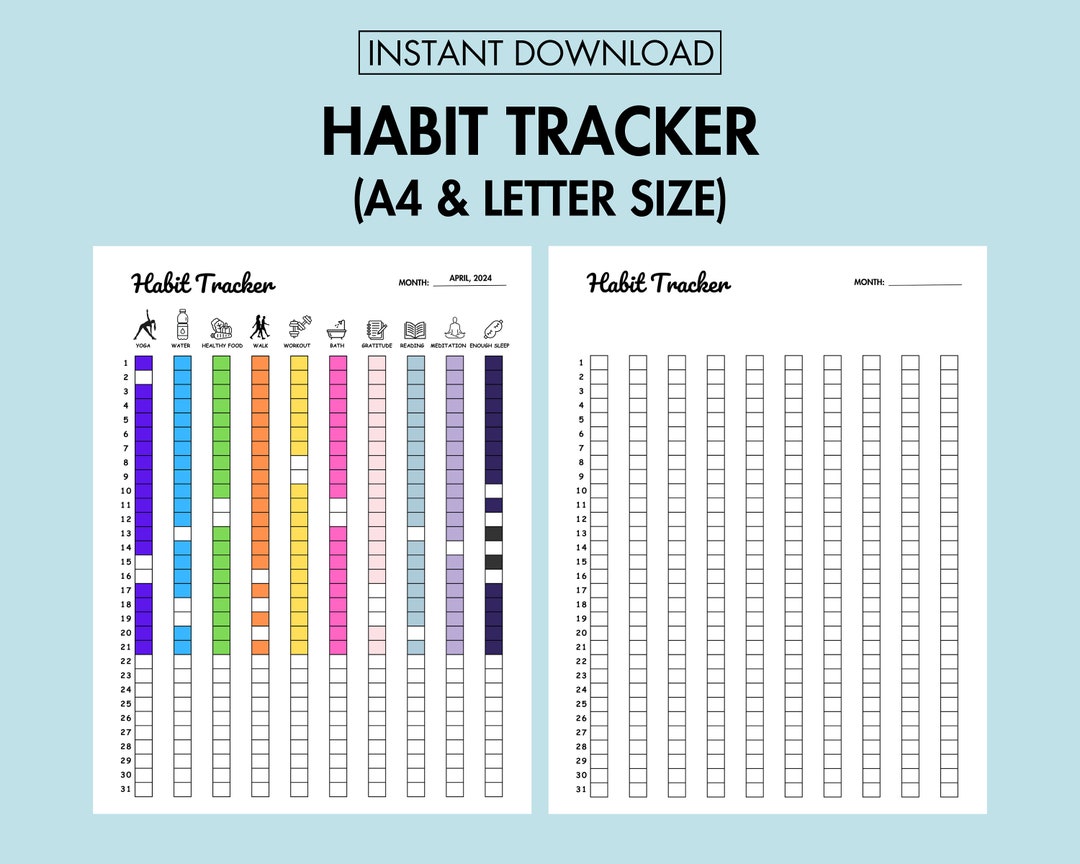 Habit Tracker Printable Daily Monthly Habit Challenge PDF Daily Routine ...