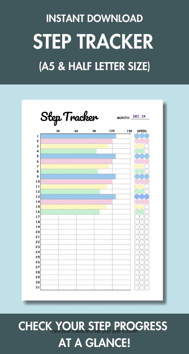 Daily Step Tracker Planner Printable Journal Page Exercise Tracker ...