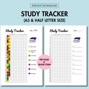 Study Tracker for Time Management Printable Daily Study Tracker for Study Habit, Year in Pixel Student Study Organizer PDF A5 Journal Page