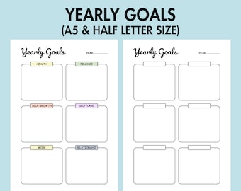 Yearly Goal Planner Printable Annual Overview PDF Year At a Glance, Yearly Goal Tracker Printable Yearly To Do List Planner A5 Journal Page