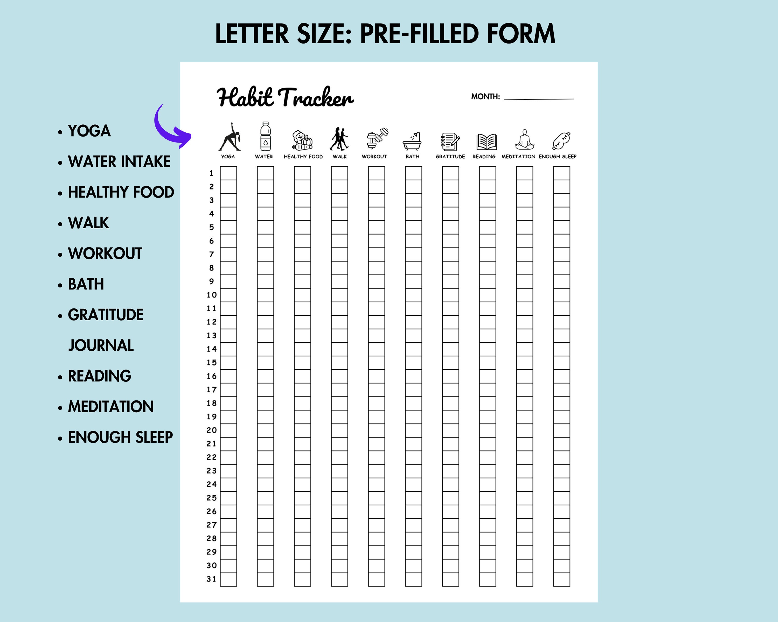 Habit Tracker Printable Daily Monthly Habit Challenge PDF Daily Routine ...