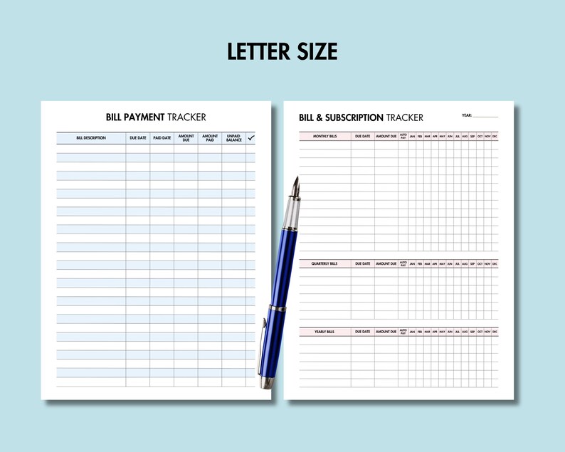 Bill Payment Tracker Printable Monthly Quarterly Yearly Bill and ...