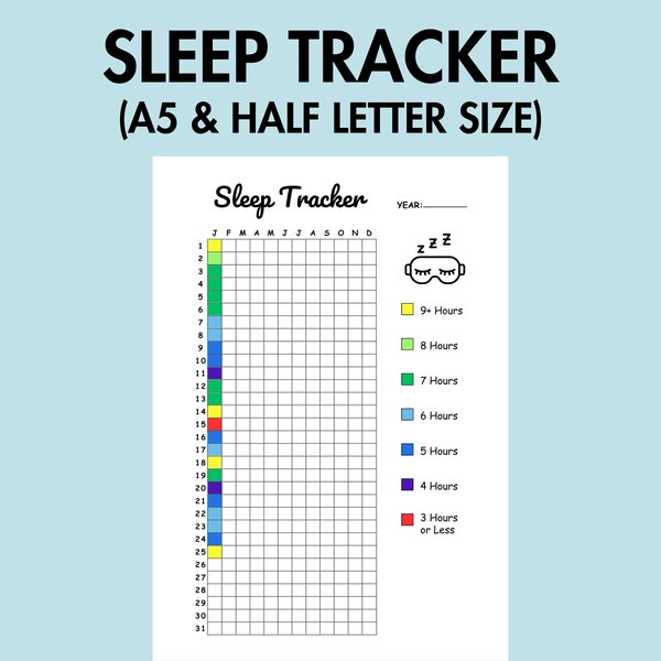 Sleep Tracker Printable, Sleep Log, Sleep Quality, Sleep Journal, A5 Planner Inserts, Yearly Monthly Tracker, Health Tracker, Year in Pixels