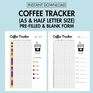 Coffee Tracker Printable Caffeine Log Year in Pixel Daily Yearly Health ...