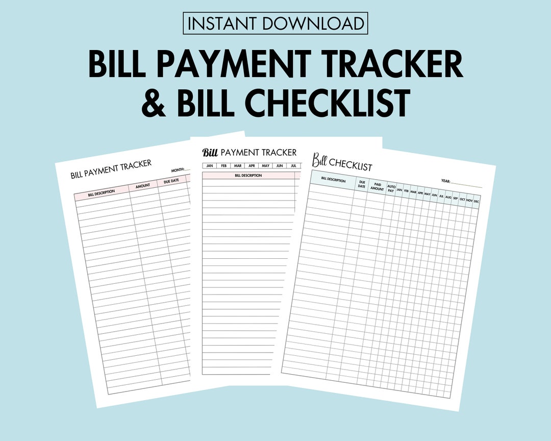 Bill Payment Tracker Printable Bill Checklist Organizer PDF, Personal ...