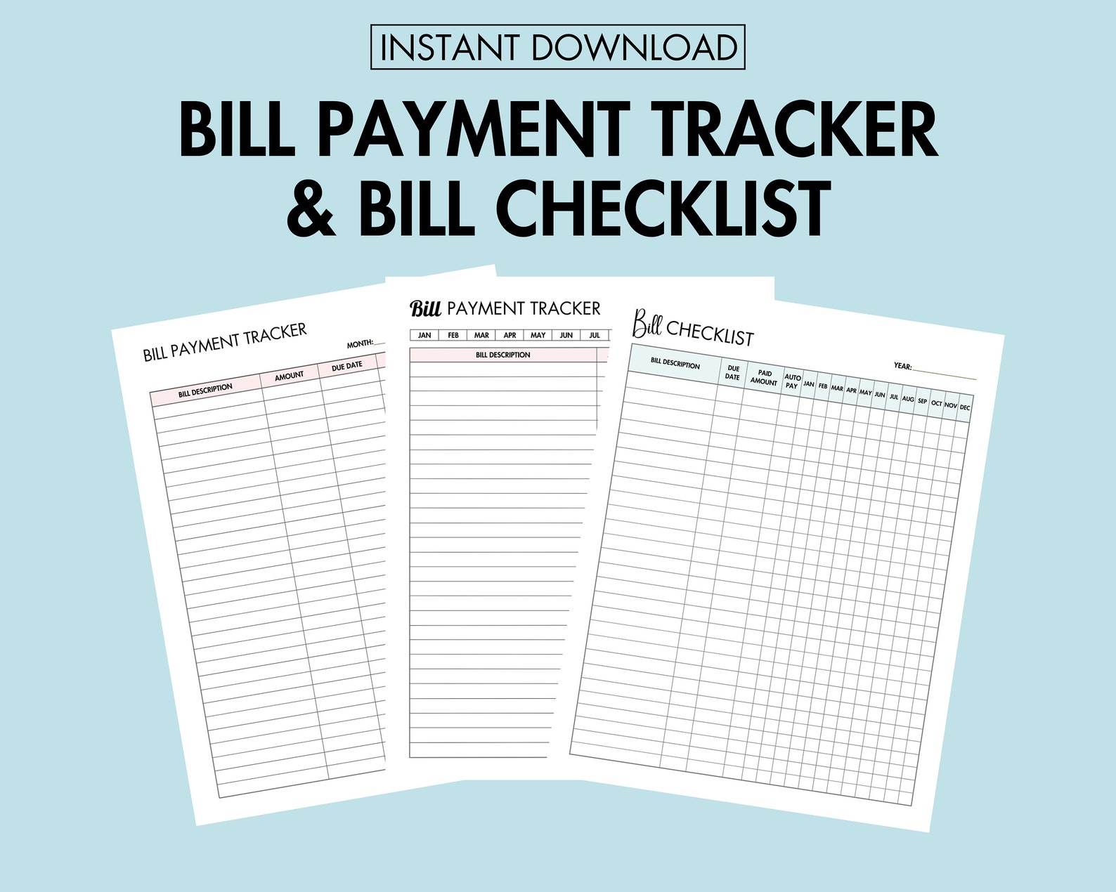 Bill Payment Tracker Printable Bill Checklist Organizer PDF, Personal ...