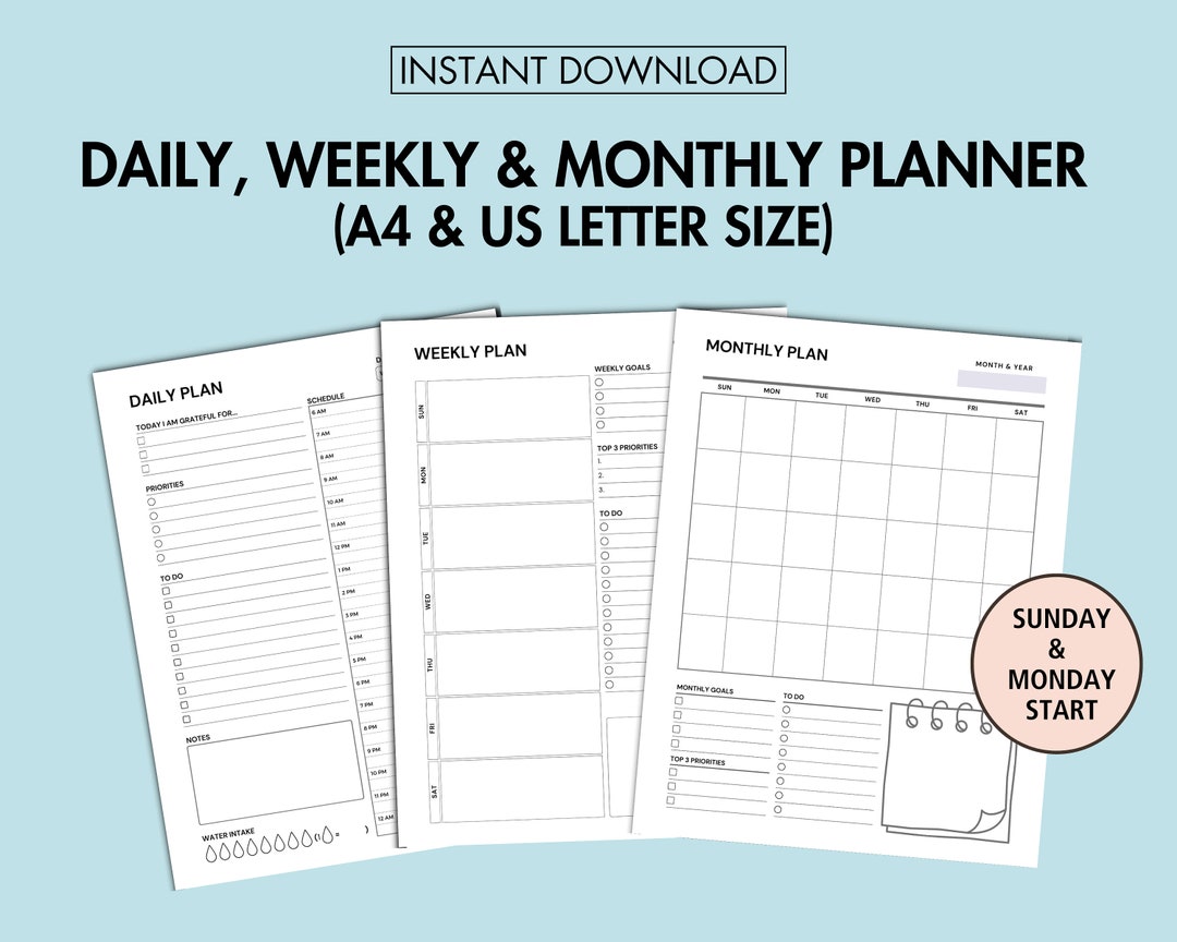 Daily Weekly Monthly Schedule Planner Printable Work to Do List, Work ...