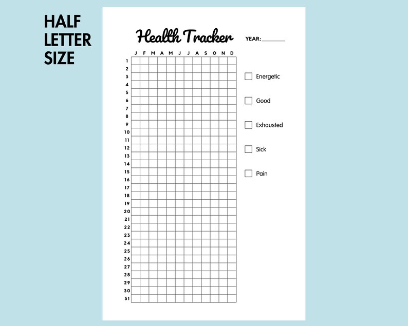 Health Tracker Printable Daily Health Log Pain Tracker Printable ...