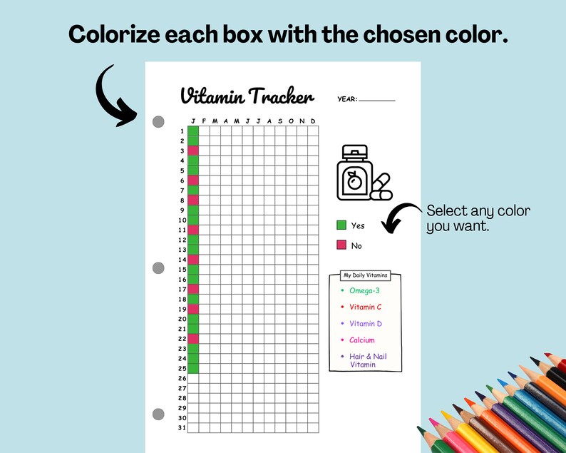 Vitamin Tracker Printable Yearly Vitamin Log PDF Vitamin Supplement ...