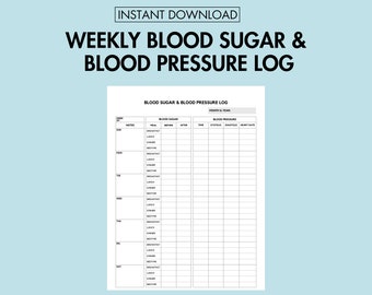 Blood Sugar and Blood Pressure Log Printable Weekly Blood Sugar Record Sheet PDF Diabetes Management Journal Medical Tracker Health Planner