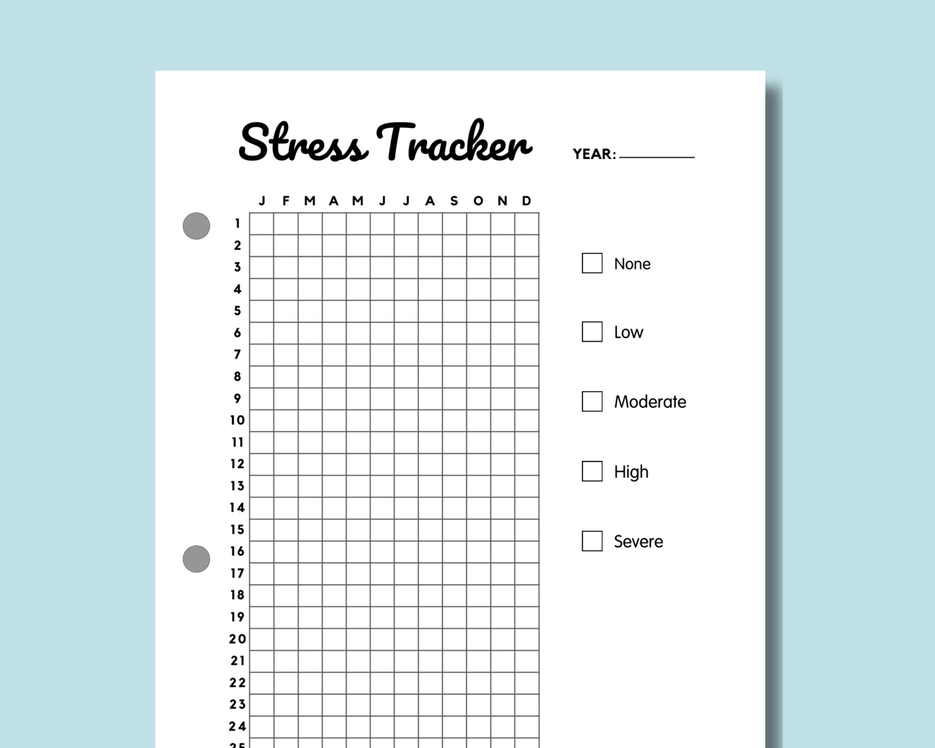 Stress Tracker Printable Journal Page Daily Yearly Anxiety Tracker Year ...