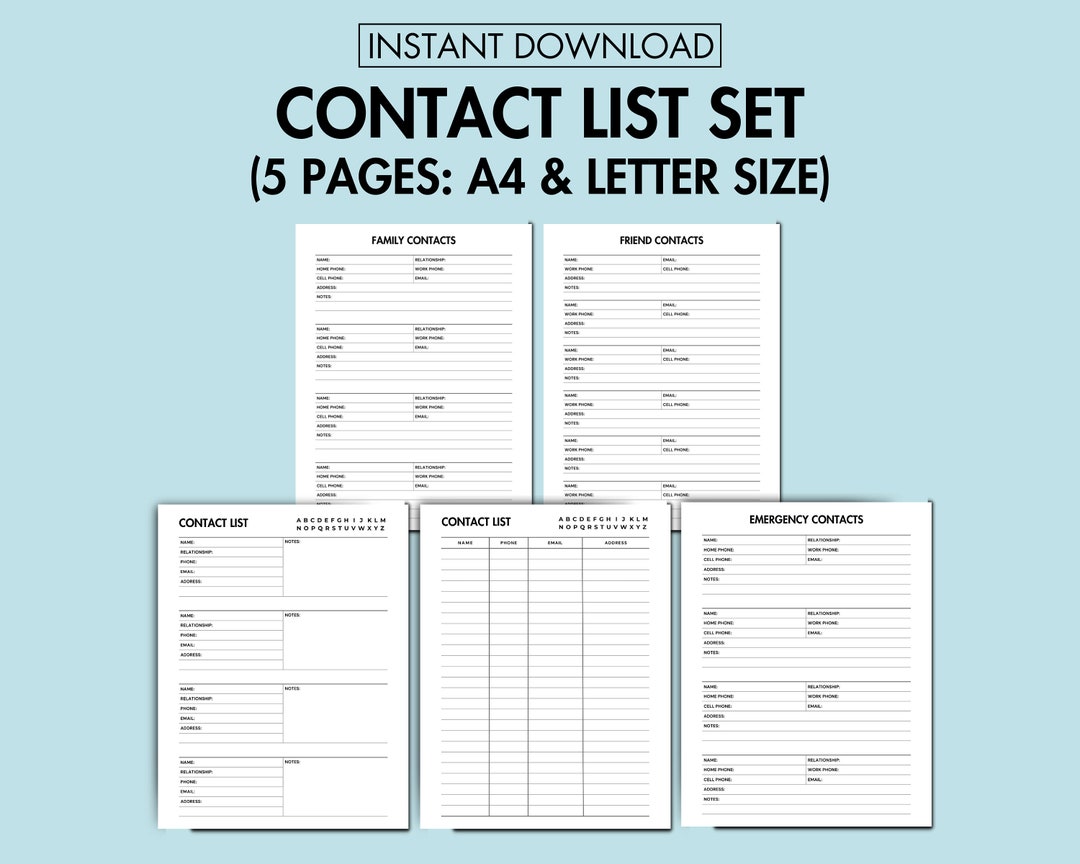 Contact List Printable Address Book PDF Home Emergency Contact List ...