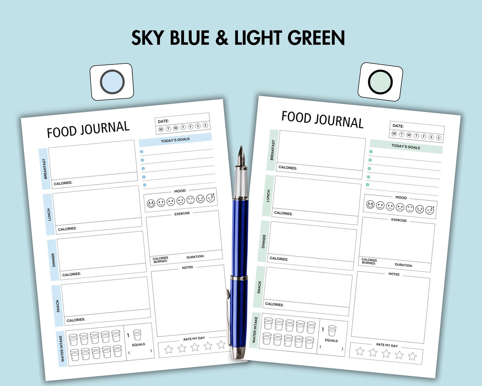 Daily Food Journal Printable Food Diary PDF Calorie Tracker, Daily Meal ...