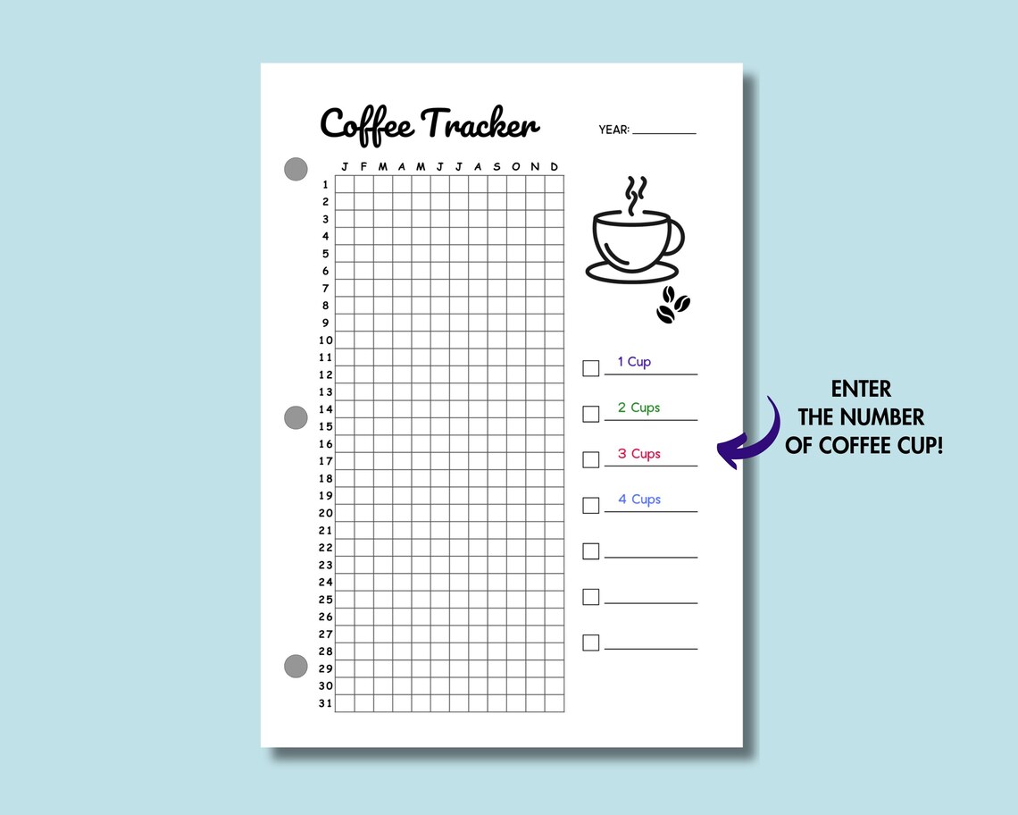 Coffee Tracker Printable Caffeine Tracker No Coffee Challenge Year in ...