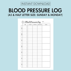 Bloeddrukmeter Afdrukbaar wekelijks BP-registratieblad PDF Heart Health Tracker A5 Bloeddrukdagboek A5 Bloeddrukplanner invoegen