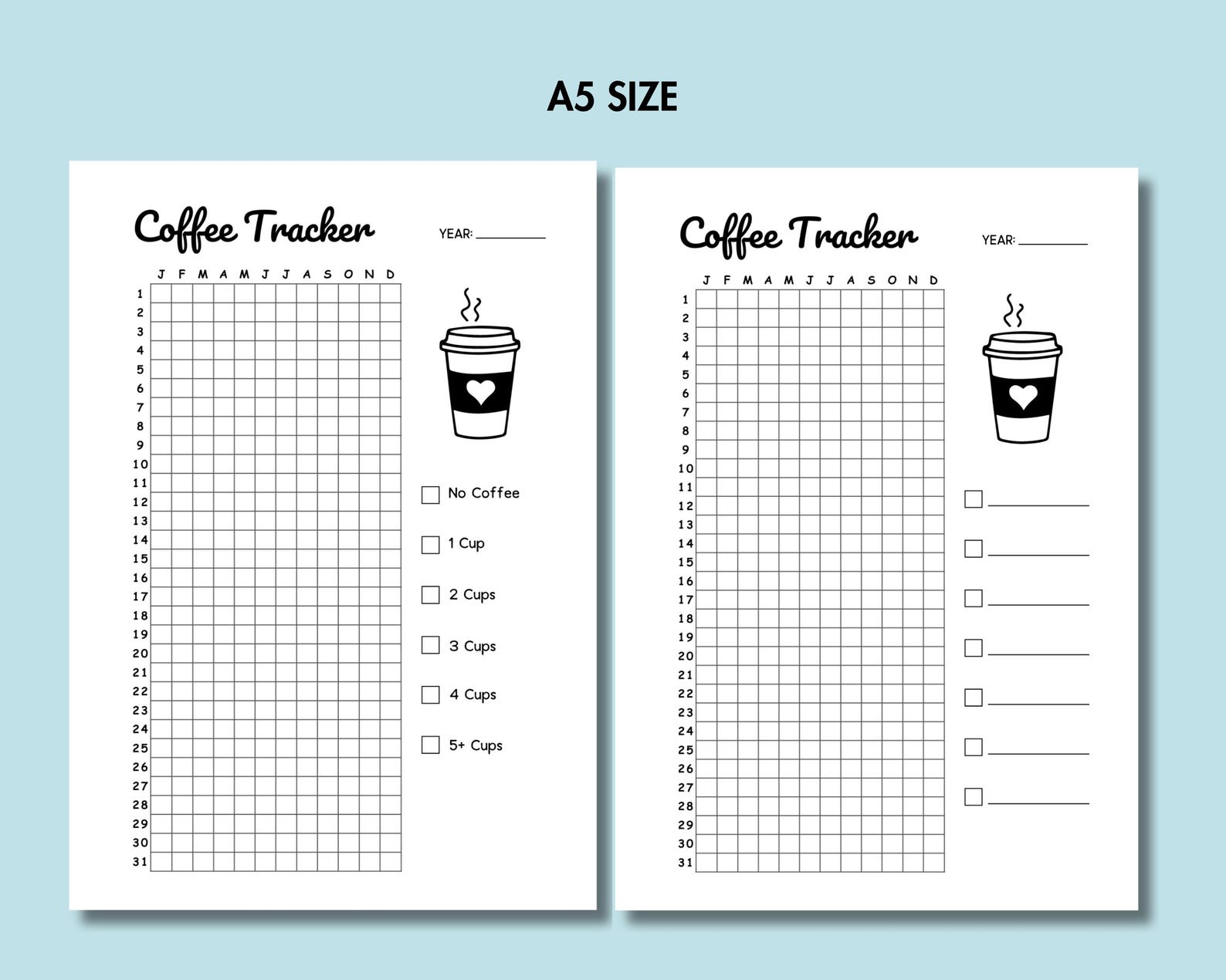 Coffee Tracker Printable Caffeine Log Year in Pixel Daily Yearly Health ...