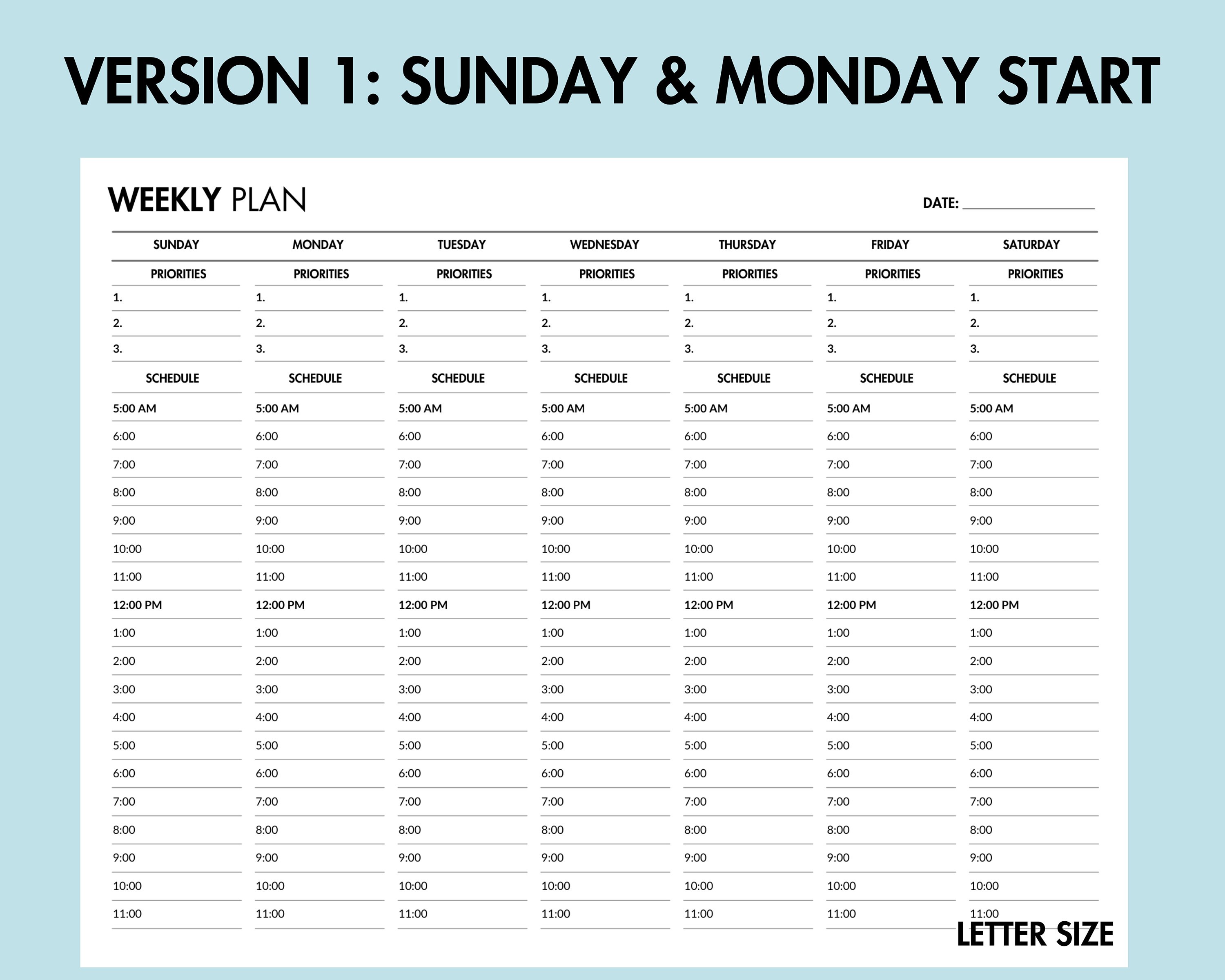Weekly Hourly Planner Printable Instant Download Weekly - Etsy