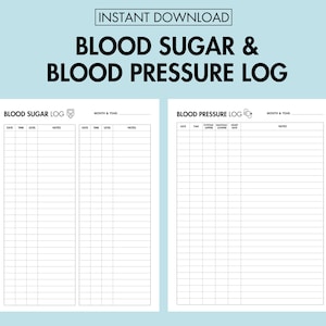 Blood Sugar Log Printable Blood Pressure Log PDF Blood Glucose Tracker Diabetes Management Medical Planner Personal Health Management PDF