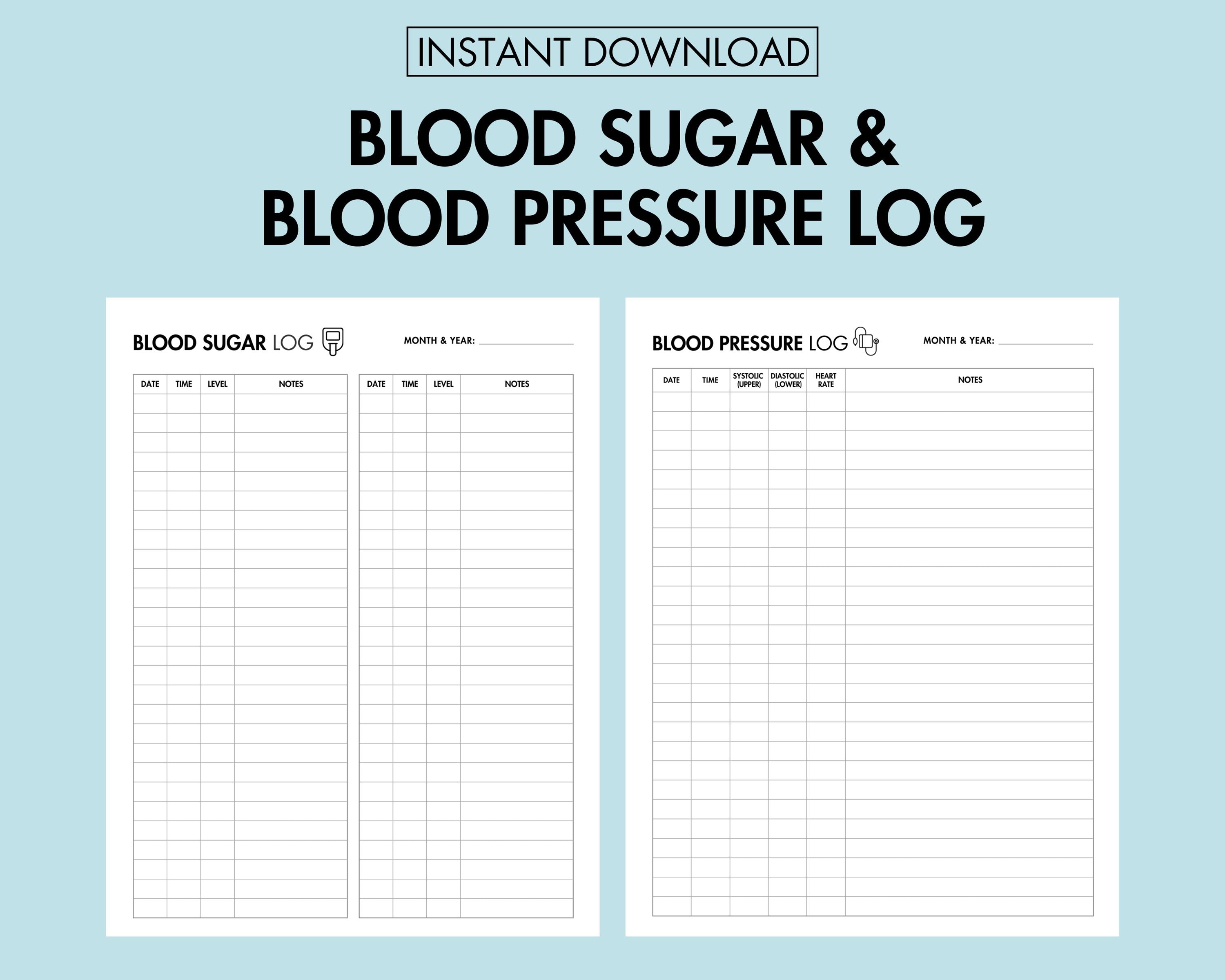 Blood Sugar Log Printable Blood Pressure Log PDF Blood Glucose Tracker