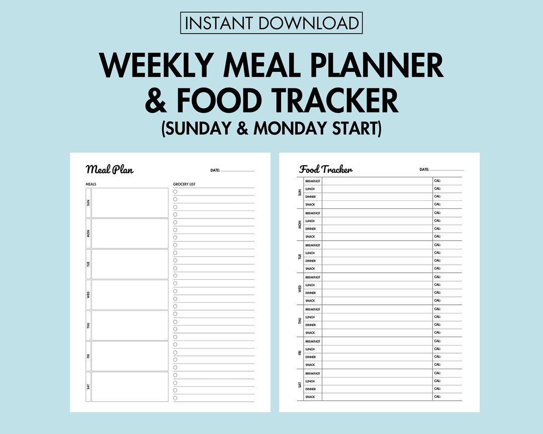 Weekly Meal Planner Printable Weekly Food Journal PDF Food Diary ...