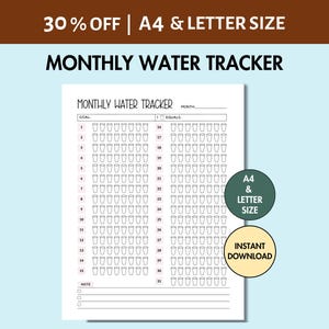 Water Tracker Printable Instant Download Monthly Water Intake Log Sheet PDF, Hydration Tracker Printable Water Challenge Health Tracker
