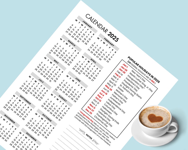 2025 Yearly Calendar With Holidays 2025 Yearly Overview Printable 2025 ...