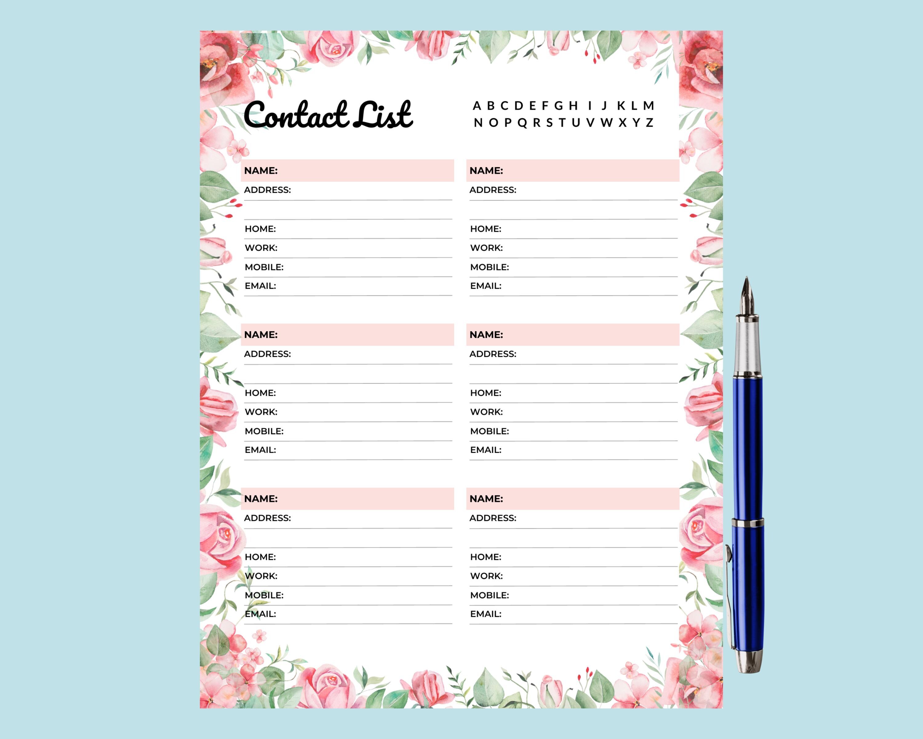 Contact List Printable Address Notebook Organizer PDF, Friend Contact ...