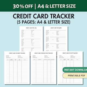 Seguimiento de pagos y transacciones con tarjeta de crédito Seguimiento de pagos con tarjeta de crédito imprimible, información de tarjeta de crédito PDF Organizador financiero de administración de dinero