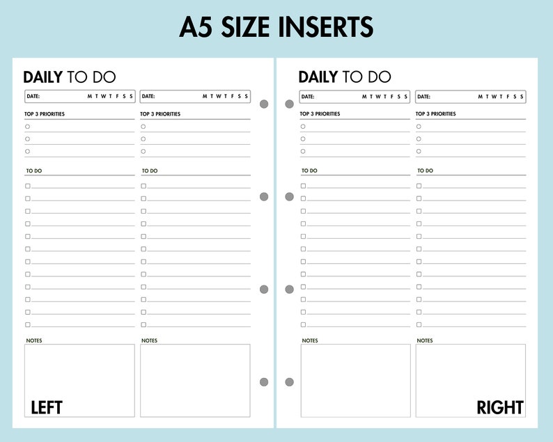 Daily to Do List Printable for A5 Size Daily Task Checklist Planner PDF ...