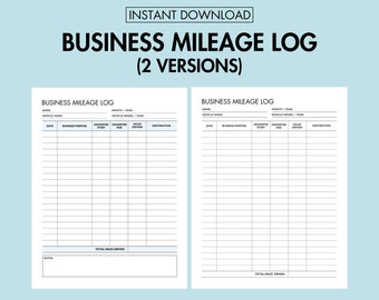Business Mileage Log Book Printable Business Mileage Tracker Log, Business Mileage Expense Tracker PDF Travel Expense Log Mileage Log Sheet