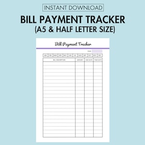 Bill Payment Tracker Printable Bill Organizer PDF Debt Tracker Planner, Personal Finance Planner Expense Tracker for Small Business A5 Size
