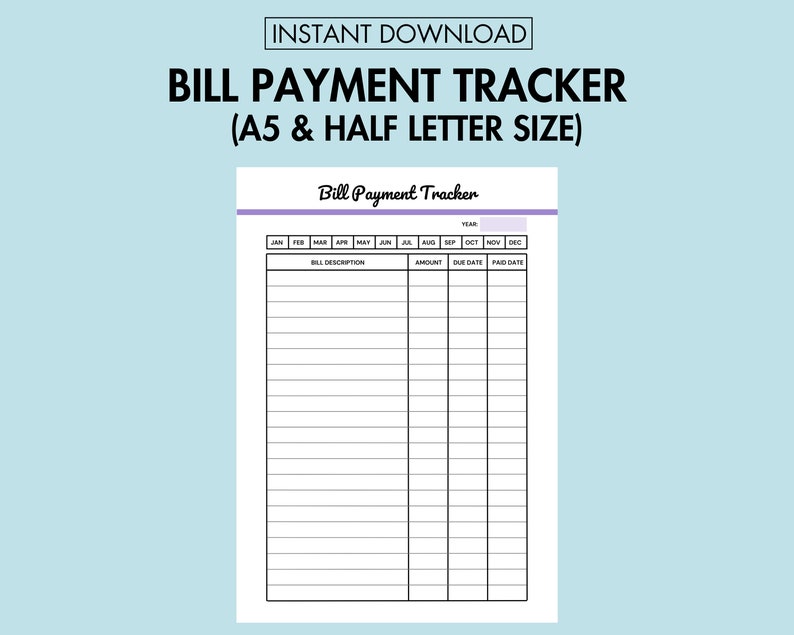Bill Payment Tracker Printable Bill Organizer PDF Debt Tracker Planner ...
