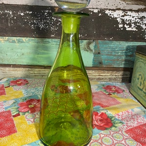 Vintage Blenko Olive Green Glass Decanter