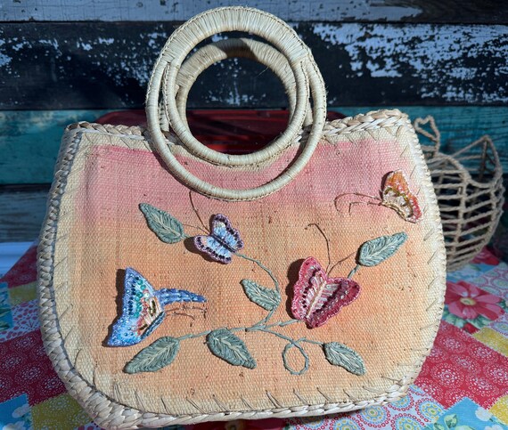 Cappeli Straworld Vintage Purse from 50s-60s Embr… - image 1