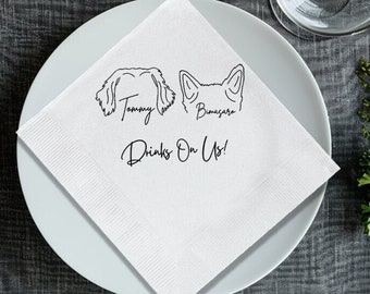 Custom Dog Ear Napkins,Custom Dog Ear Cocktail Napkins,Custom Pet Ear Cocktail Napkin,Customized Pet EarNapkin,Custom Pet Ear Wedding Napkin