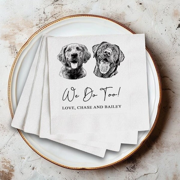 Custom Dog Wedding Napkins,Custom Pet Cocktail Napkins,Custom Pet Cocktail Napkins,Customized Pet Napkins,Custom Pet Portrait Wedding Napkin