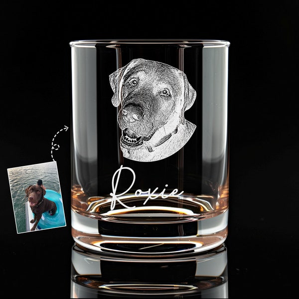 Custom Pet Keepsake Photo Whiskey Glass, Etched Pet From Photo Whiskey Glass, Personalized Gift for Dog Lover, Dog Lovers, Christmas Gift