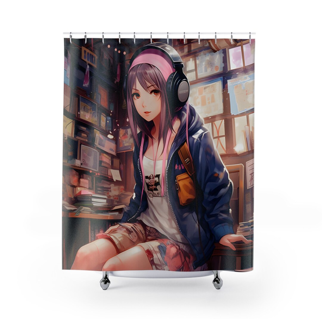 Anime Girl Shower Curtain Anime Shower Curtain Etsy