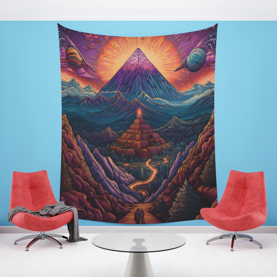 DMT Trippy Landscape Pyramid Flag Trippy Tapestry Designer Wall Art