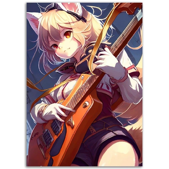 Anime Cat Girl Playing Guitar Poster 46x33 Anime Wall Art V3 -  Canada