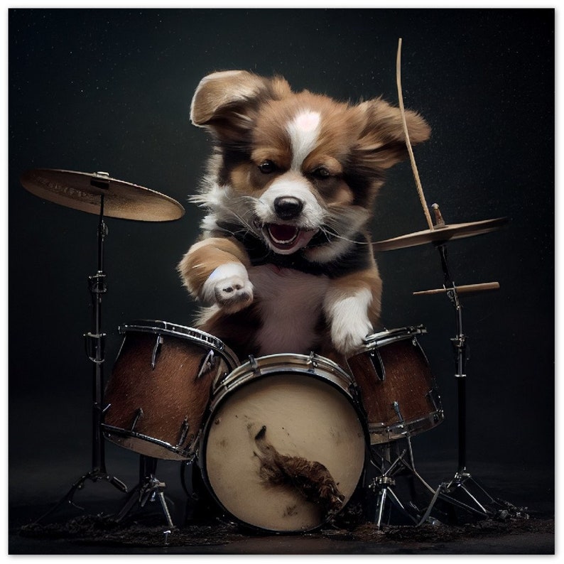 Dog Playing Drums V2 Aluminum Wall Art Etsy