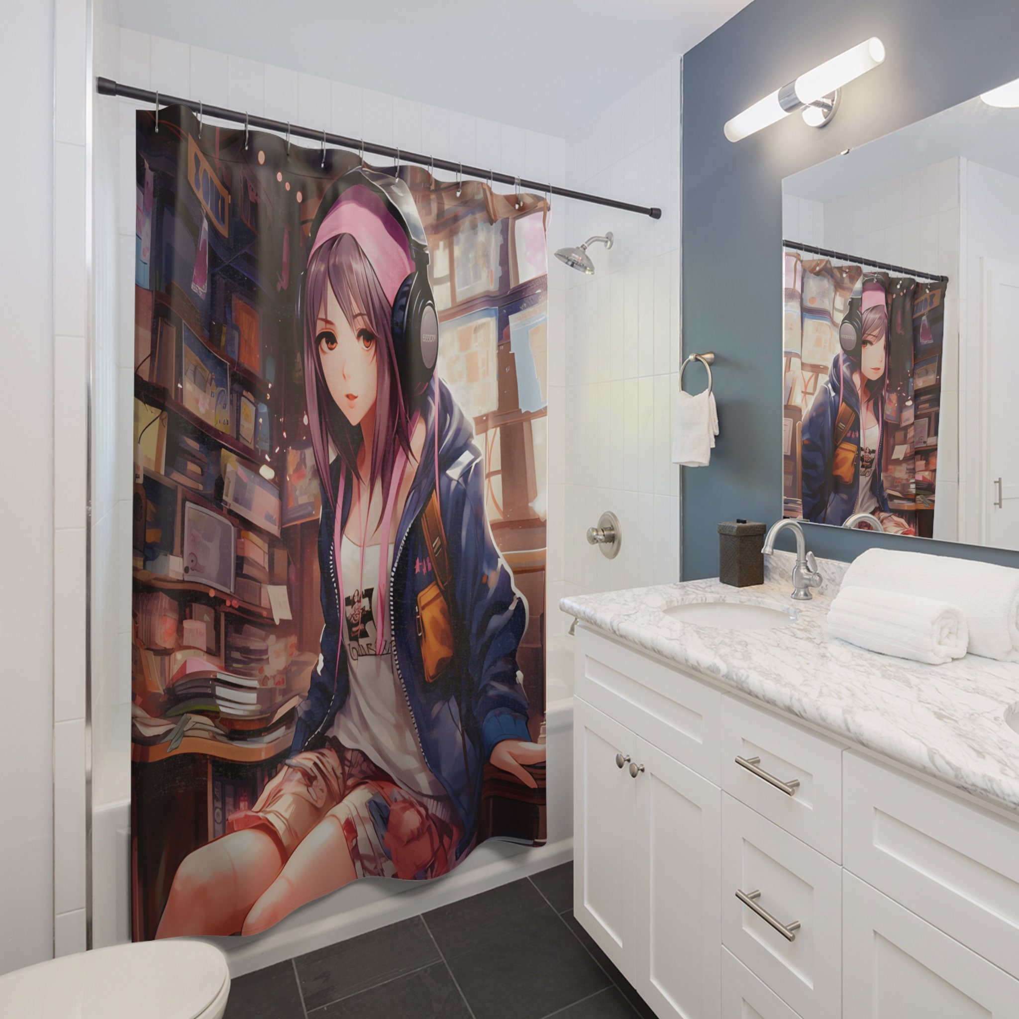 Anime Girl Shower Curtain Anime Shower Curtain Etsy