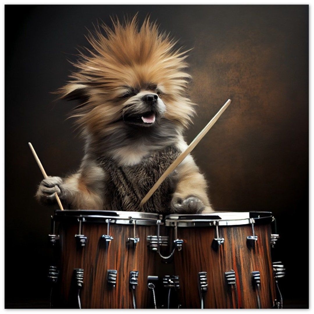 Dog Playing Drums Aluminum Wall Art Etsy