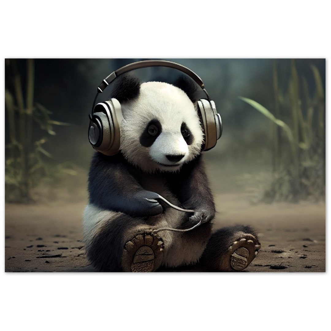 Panda Wearing Headphones V2 Aluminum Wall Art - Etsy